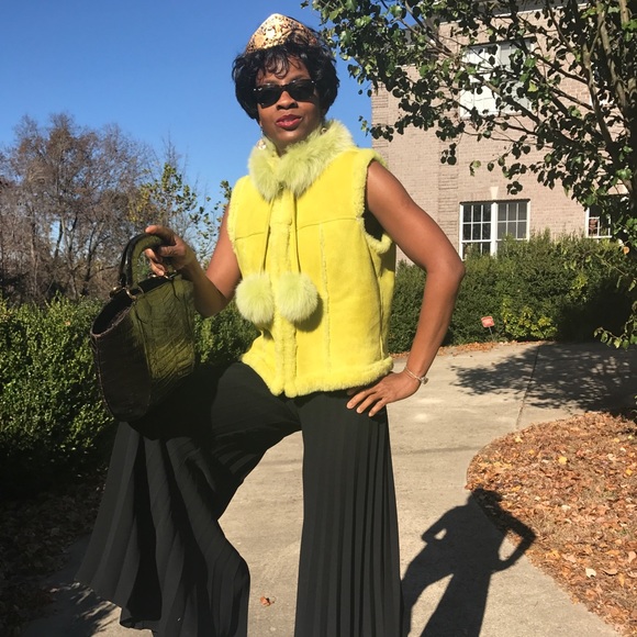 Morris Kaye Yellow Green fox Fur Vest jacket S-M - Picture 8 of 8